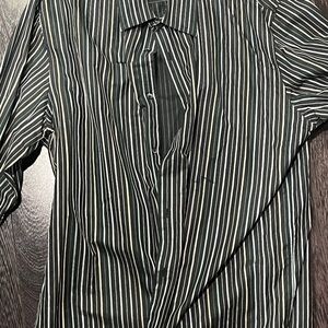 Calvin Klein Shirt Men XXL  Black Striped Dress Shirt  Long Sleeve Button Up New